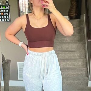 Brown Ribbed Tank with built in bra